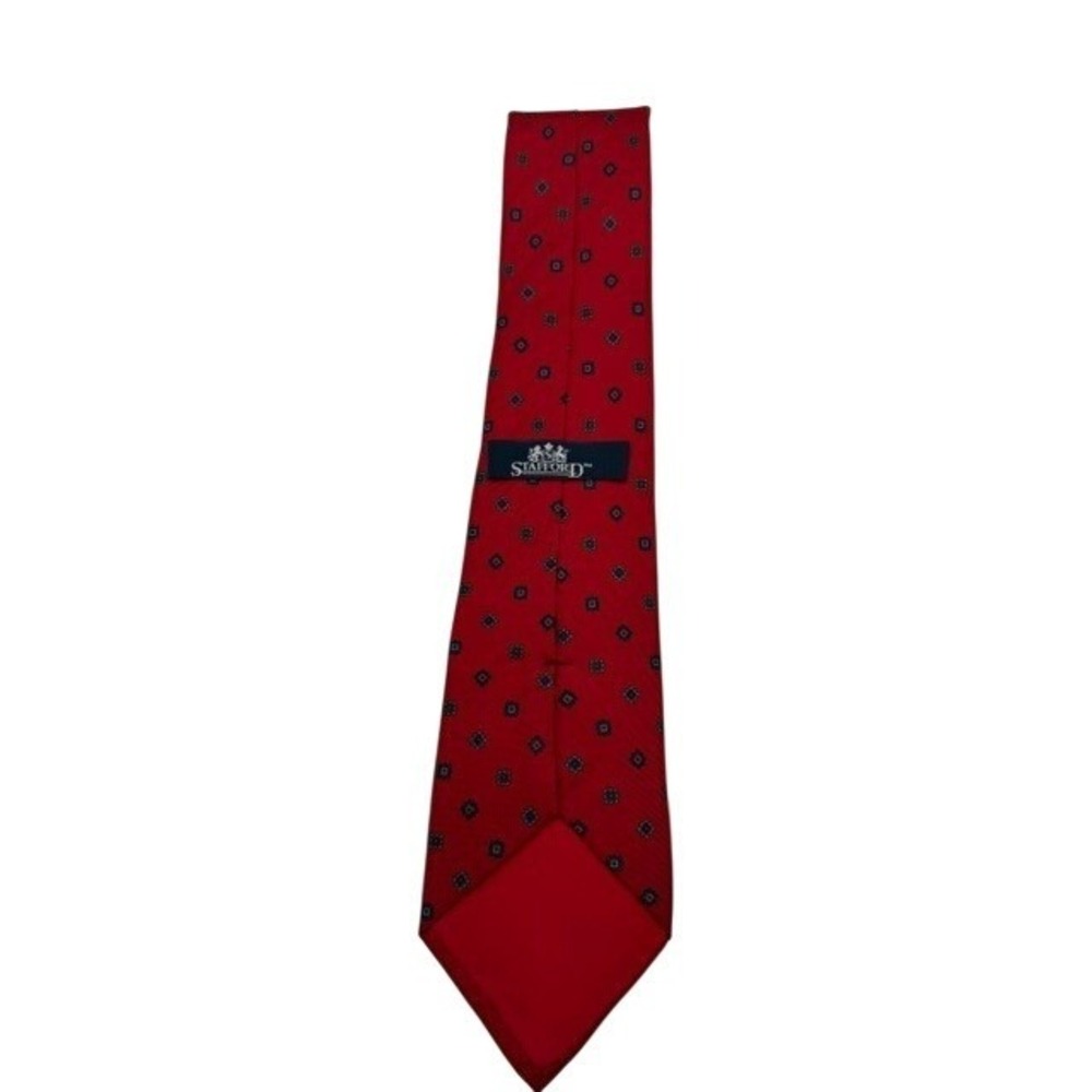 Stafford Mens Silk Necktie Red Blue Black Geometric Medallion Classic Power Tie - Picture 3 of 5